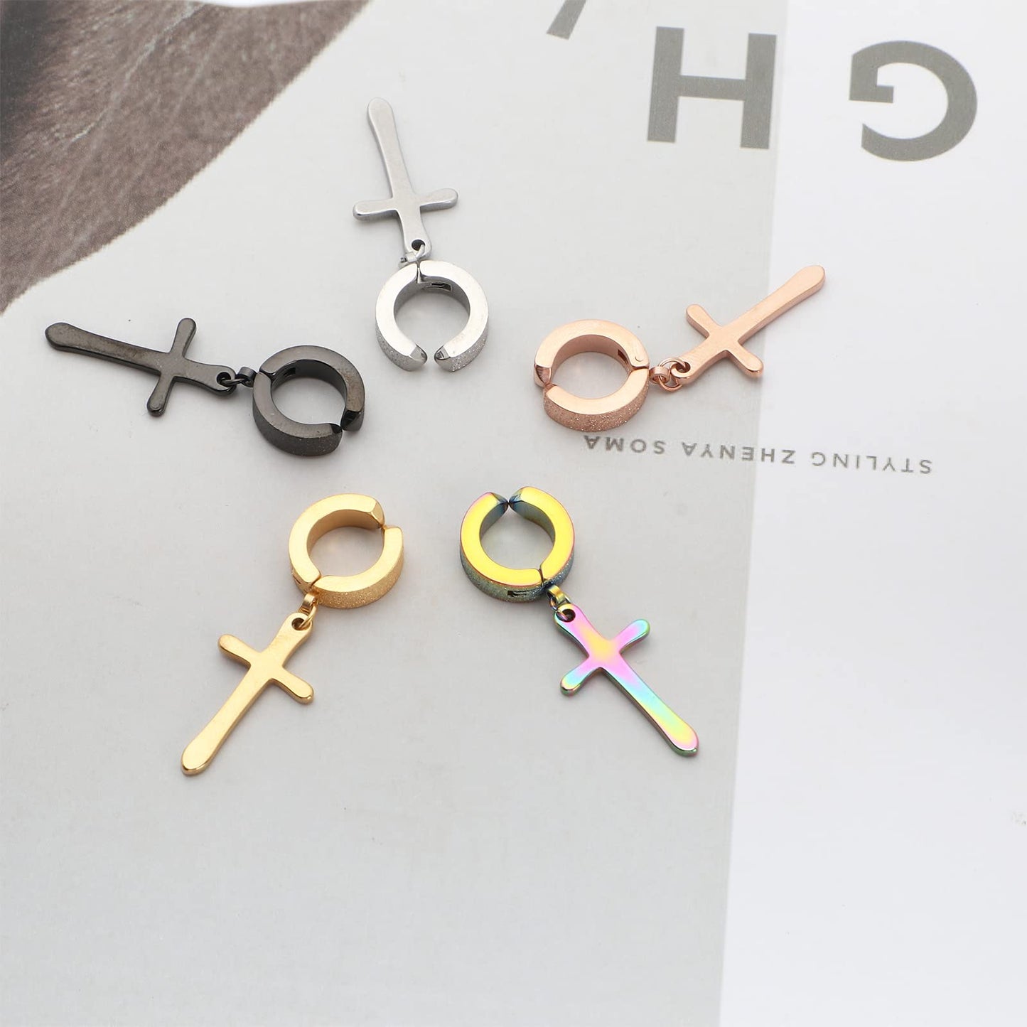 NEWITIN 15 Pairs Magnetic Stud Earrings for Men Clip on Earrings Stainless Steel Magnet Earring Unisex Dangle Cross CZ Hoop Magnetic Stud Earring Set for Men Women
