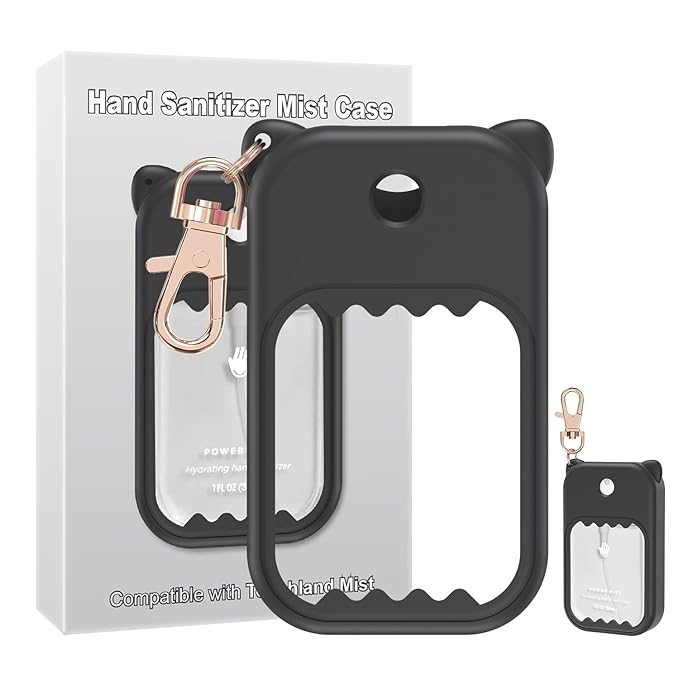 Hand Sanitizer Spray Case for Touchland Silicone Touchland Case Keychain Cute Hand Sanitizer Spray Holder Compatible with Touchland Power Mist Gentle Mist Glow Mist, Black
