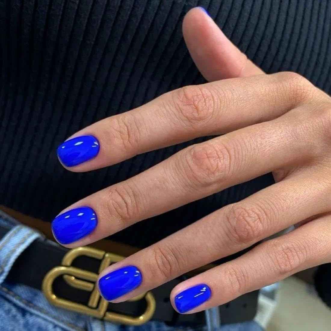 Royal Blue Press On Nails Short Square, Natural Gel Nails Glue on Fall Colors 2025 Trendy Acrylic Nails Press ons Featured Protective Coat Thick Reusable Fake Nails 24 Short Coffin Nails