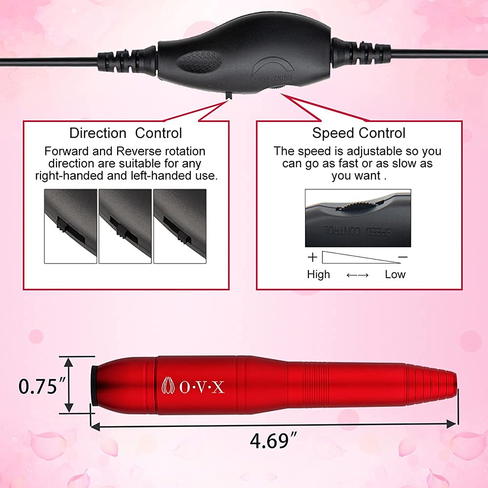 20000 RPM Electric Nail File Kit Portable Nail Drill Machine Professional Manicure Pedicure Kit with Sanding Bands,Nail Drill Bits and Brush for Acrylic Gel Nails-Red