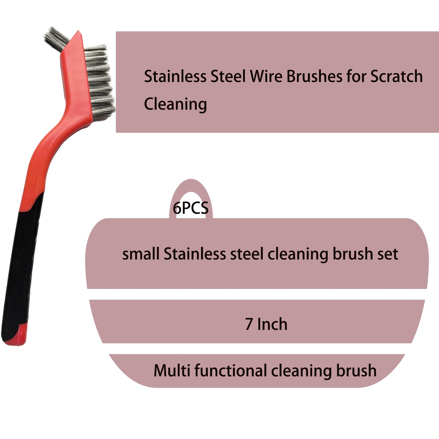 6 Pcs Wire Brushes for Cleaning, Stainless Steel Bristles Scratch Brush Set for Polishing, Rust Removal & Deep Cleaning