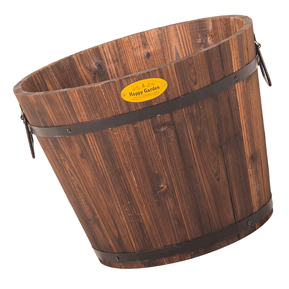 Hemoton Medium Garden Wooden Effect Barrel Planter, Outdoor Half Whiskey Cask Flower Pot, Indoor Rustic Patio Grow Plant Container