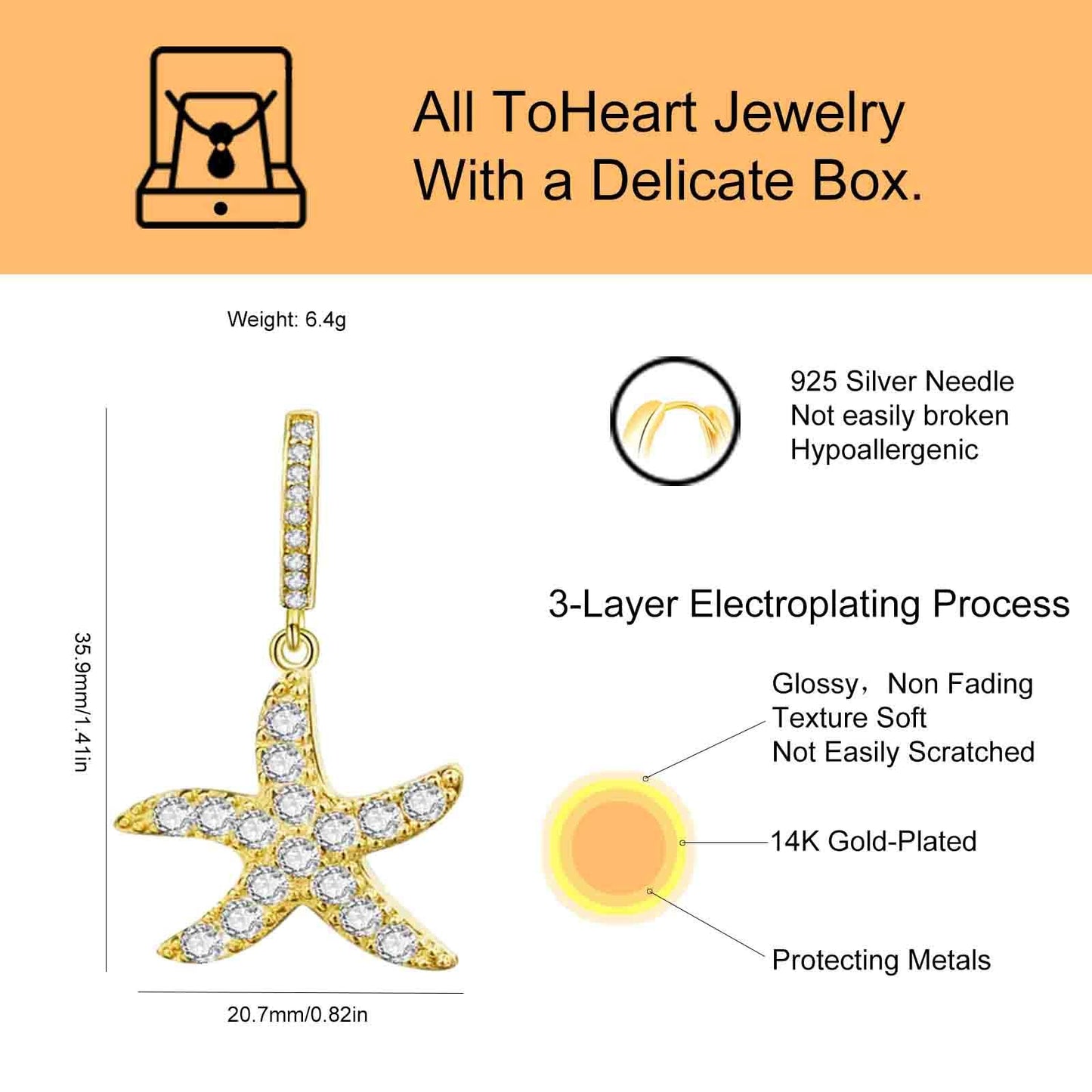 ToHeart Gold Starfish Dangle Earrings