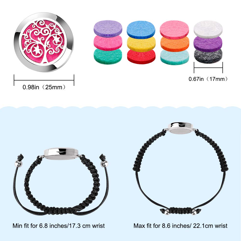 ttstar Essential Oil Diffuser Bracelet Set - Stainless Steel Aromatherapy Locket with Adjustable Band, Includes 12pcs Refill Pads Gift for Women