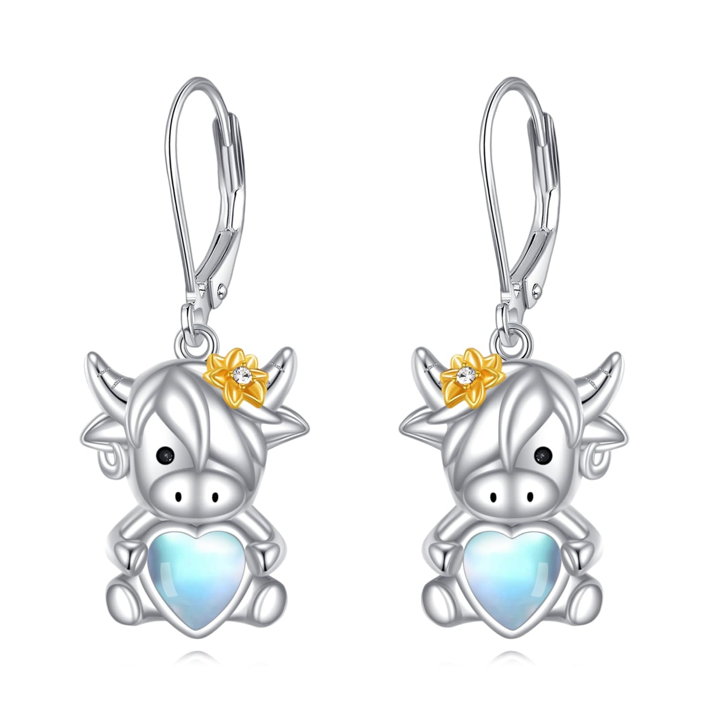 Highland Cow Earrings Sterling Silver Animal Leverback Dangle Earrings Drop Jewelry Birthday Gifts for Women
