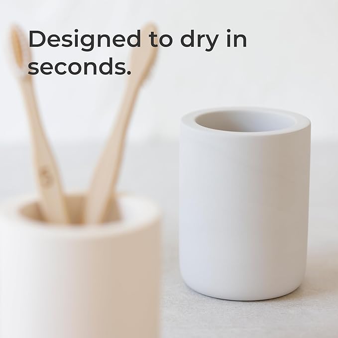 Selegna Drying Stone Toothbrush Holder, Diatomite Toothbrush Holders for Bathroom, Quick Drying Electric Toothbrush & Toothpaste Holder Cup, Diatomaceous Earth Bathroom Sink Organizer (Light Grey)
