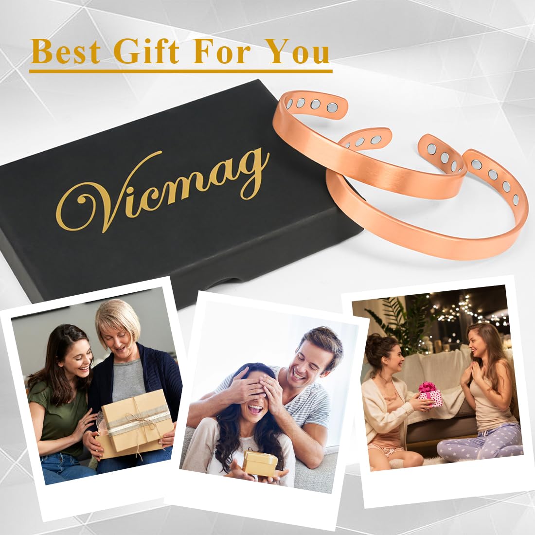Vicmag Copper Bracelet for Women Men Magnetic Bracelet with Ultra Strength Magnets 100% Solid Pure Copper Gift (Feather)