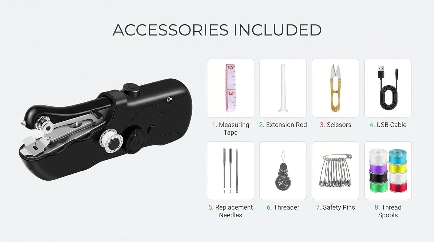 Portable Handheld Sewing Machine for Adults - Mini Hand Held Stitching Machine for Beginners - Small Electric Cordless for Hemming Quick Fabric Home Travel Clothes Pants DIY Denim