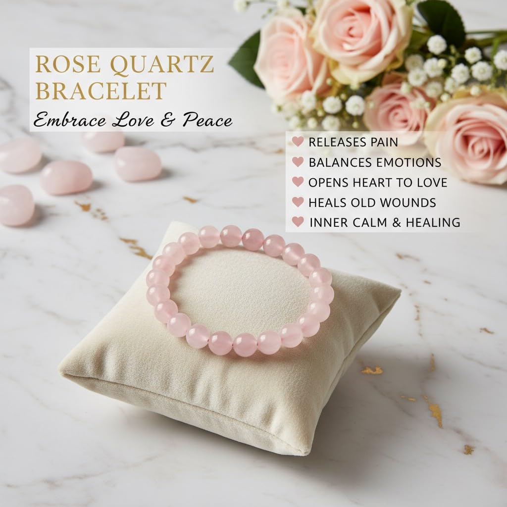 The Vida Handmade AAA+ Quality Crystal Stretch Elastic Bracelet - Nature Gemstone - Jewelry Gift - Holiday Gift - For Women & Men (Rose Quartz)