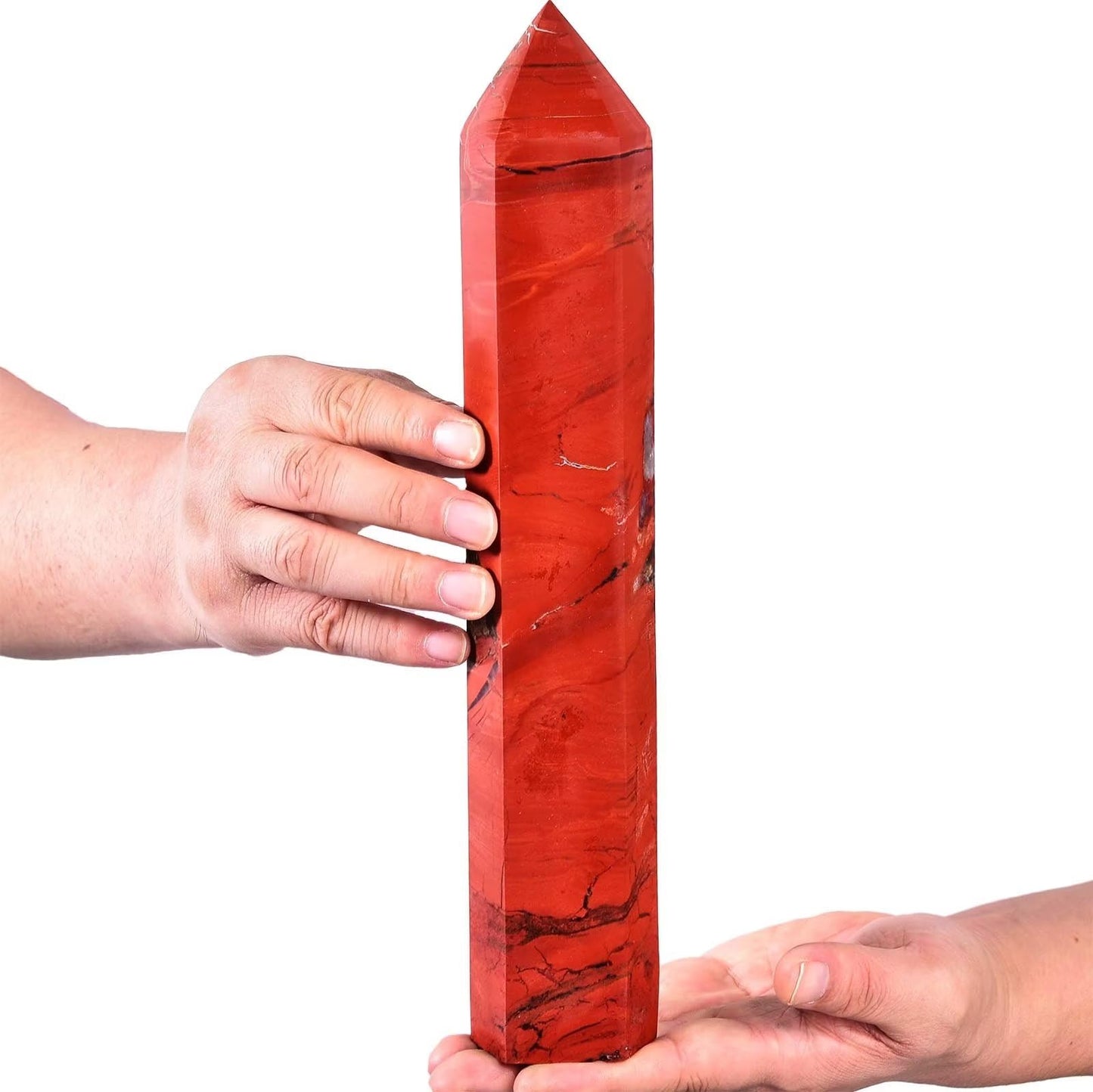 AMOYSTONE Red Jasper Obelisk Large Healing Crystal Stone Wand Tower 6 Faceted Column Reiki Chakra Meditation Therapy 2.2-2.6 LBS