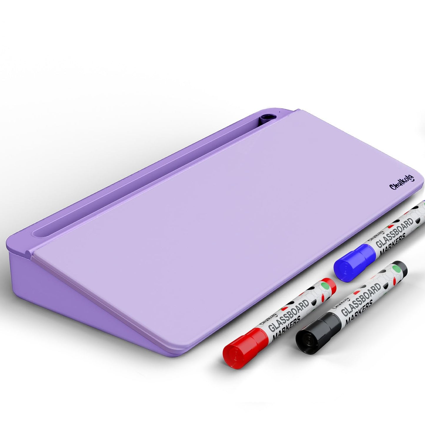 Chalkola Lavender Glass Desktop Whiteboard with Storage - Dry Erase Board, Work Desk Organizers, Computer Keyboard Stand, Home Office Desk Accessories, Workspace Desktop Buddy + 3 Markers