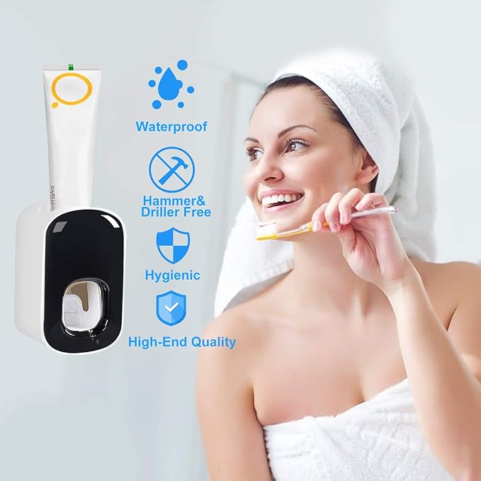 Toothpaste Dispenser,Automatic Toothpaste Squeezer Fit for Kids and Adults,Hands Free Wall Mounted Toothpaste Holder With Self-stick Sticker,Punch-Free Toothpaste Squeezer For Famliy Washroom(Gray)
