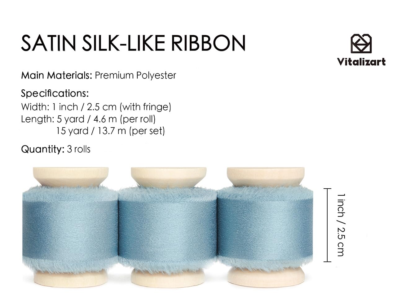 Vitalizart Blue Ribbon 1 inch Silk Satin Ribbon 15 Yard Dusty Blue Handmade Frayed Ribbons for Gift Wrapping Baby Shower Wedding Bridal Bouquets Holiday Decor