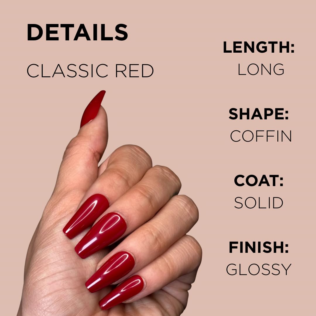 CLASSIC RED Press-On Nails by Lavaa Beauty | Glossy Hot Red Long Coffin Nails