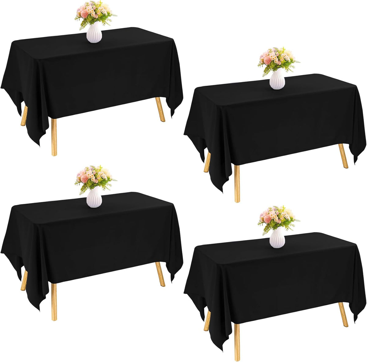 4 Pack Rectangle Tablecloth 60x102 Inch Black Washable Polyester Table Cover for Wedding Dining Table Buffet Parties Banquet Decoration（Black）