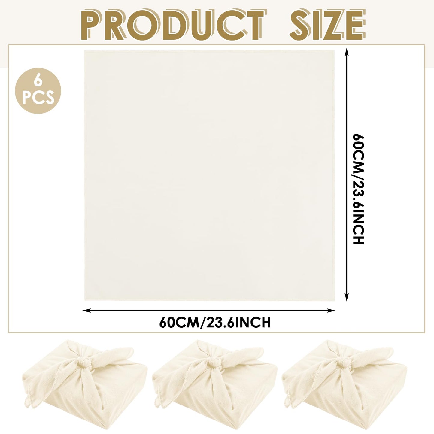 Hillsuren 6 Pack 24'' Reusable Gift Wrap Cloth Linen-cotton Gift Wrapping Fabric for Housewarming Furoshiki Gifts Wedding Birthday DIY Crafts Party (Cream White)