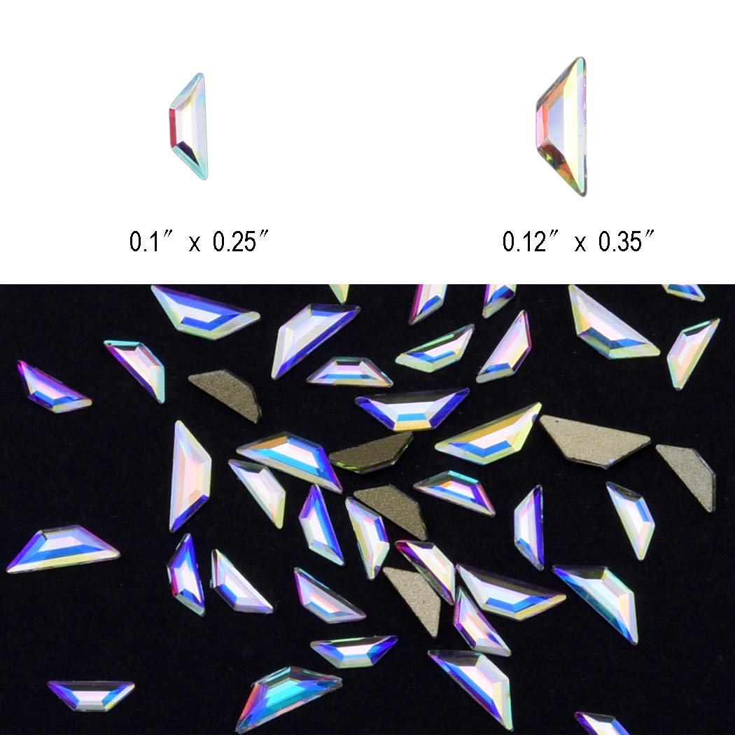 100pcs Mix Size Sparkling Crystal Ab Flatback Rhinestone Crystal Trapeze Shape Glass Gem for Nails