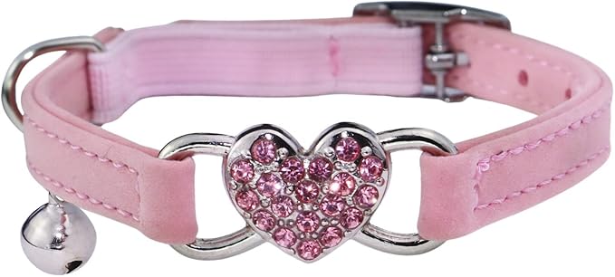 WDPAWS Heart Bling Cat Collar with Safety Belt and Bell 8-10 inches (Red)