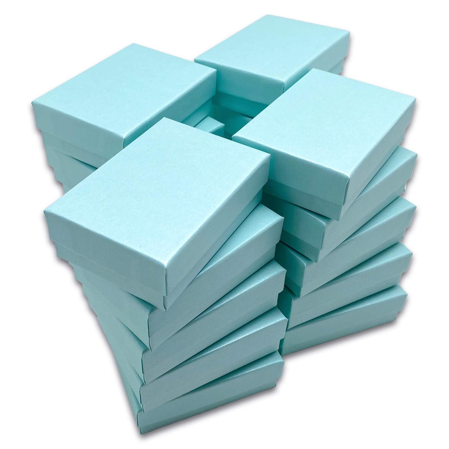 TheDisplayGuys - 25-Pack #32 Cotton Filled Cardboard Paper Jewelry Boxes Gift Case - Pearl Teal (3.3" x 2.3" x 1.0") - for Shipping or Storage