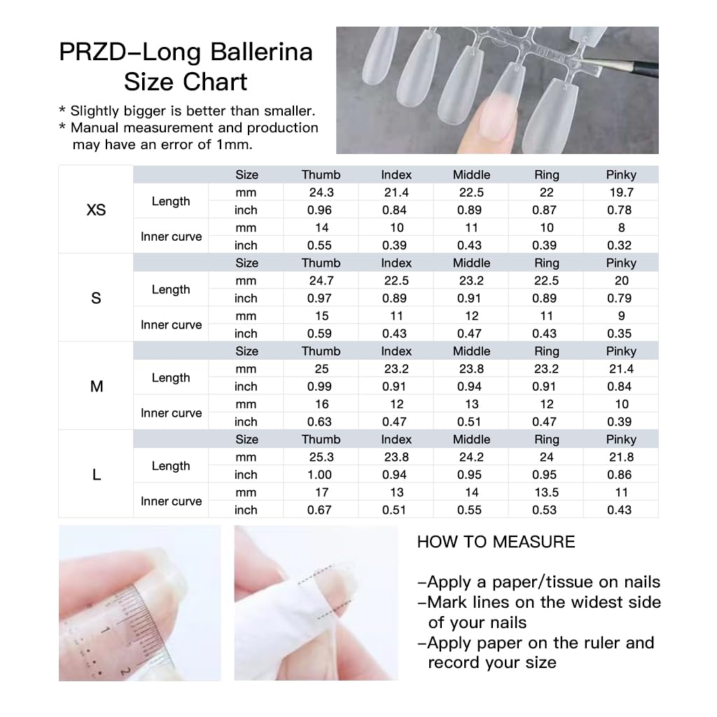 GLORS Press On Nails, Long Ballerina Style, Nude Pink with Gold Accents, 10 Pieces (Small,LB)