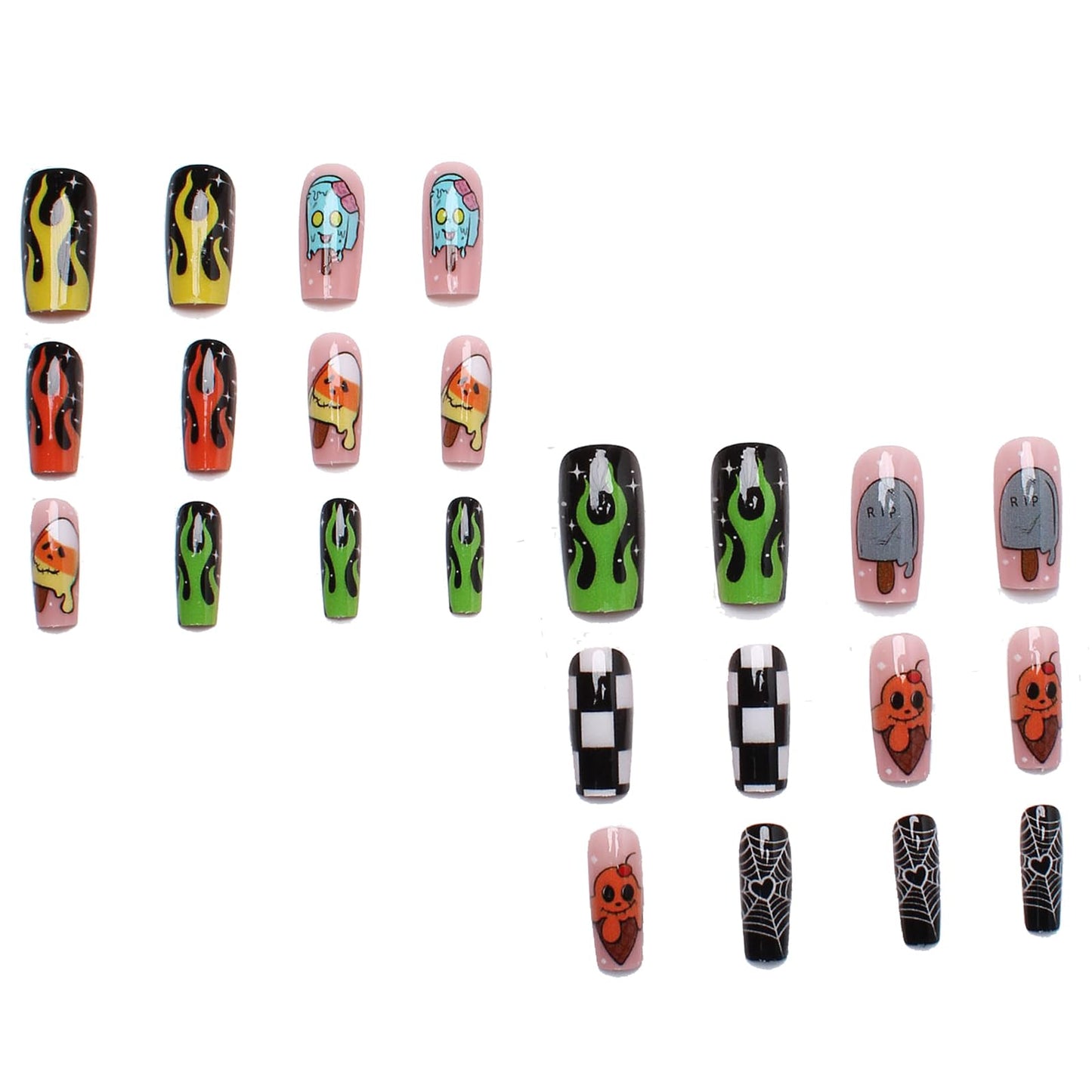 IMRAIN Press on Nails Long Square Fake Nails Glossy Glue on Nails Full Cover Acrylic False Nails