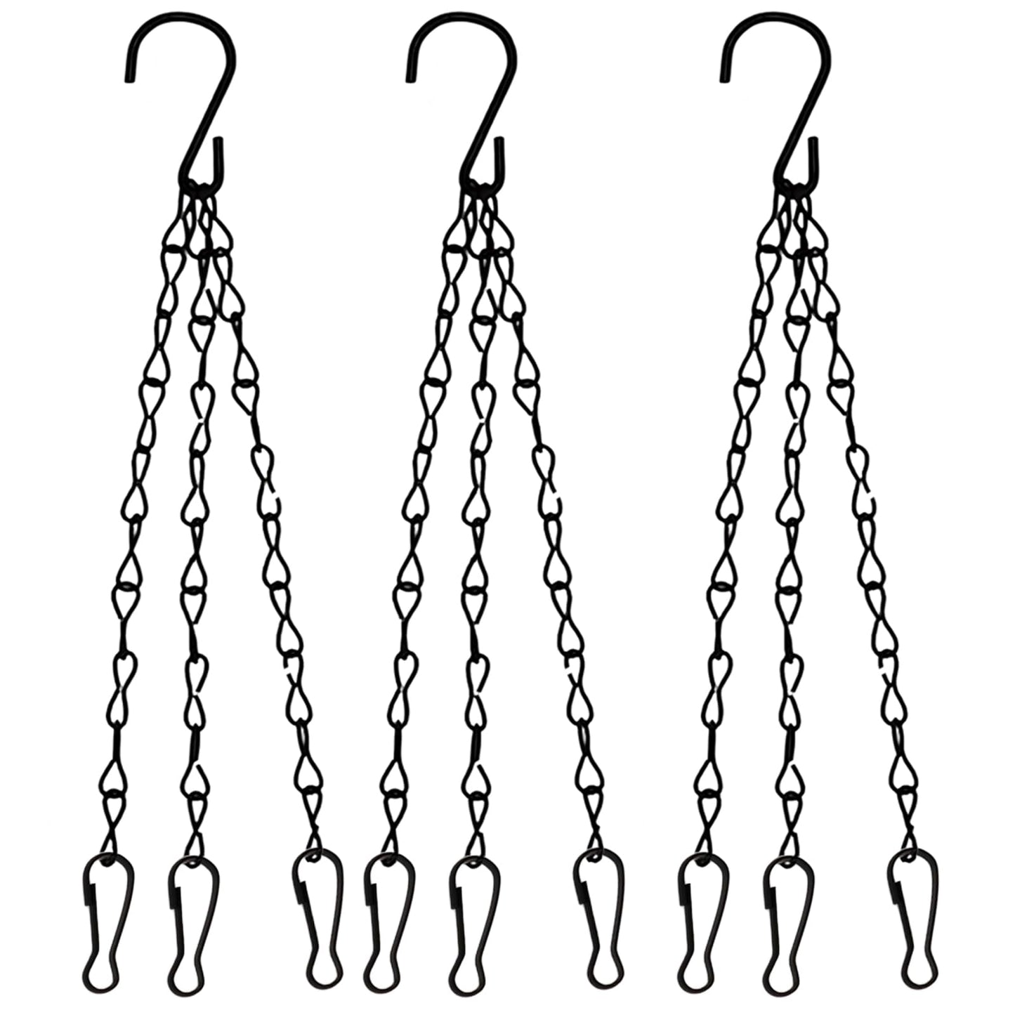 suiwotin 3pcs 16 Inch Hanging Basket Chains 3 Point, Black Chain with Hooks for Hanging Plants, Flower Pot