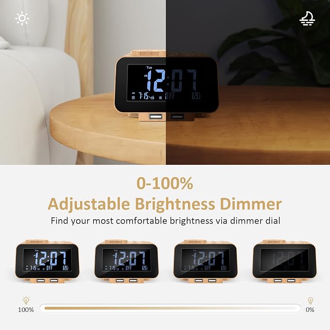 uscce Digital Dual Alarm Clock Radio for Bedrooms with Weekday/Weekend Mode | Large Numbers with 0-100% Dimmer - FM Radio with 2 USB Charging Port & 6 Sound Adjustable Volume & Sleep Timer Battery Backup