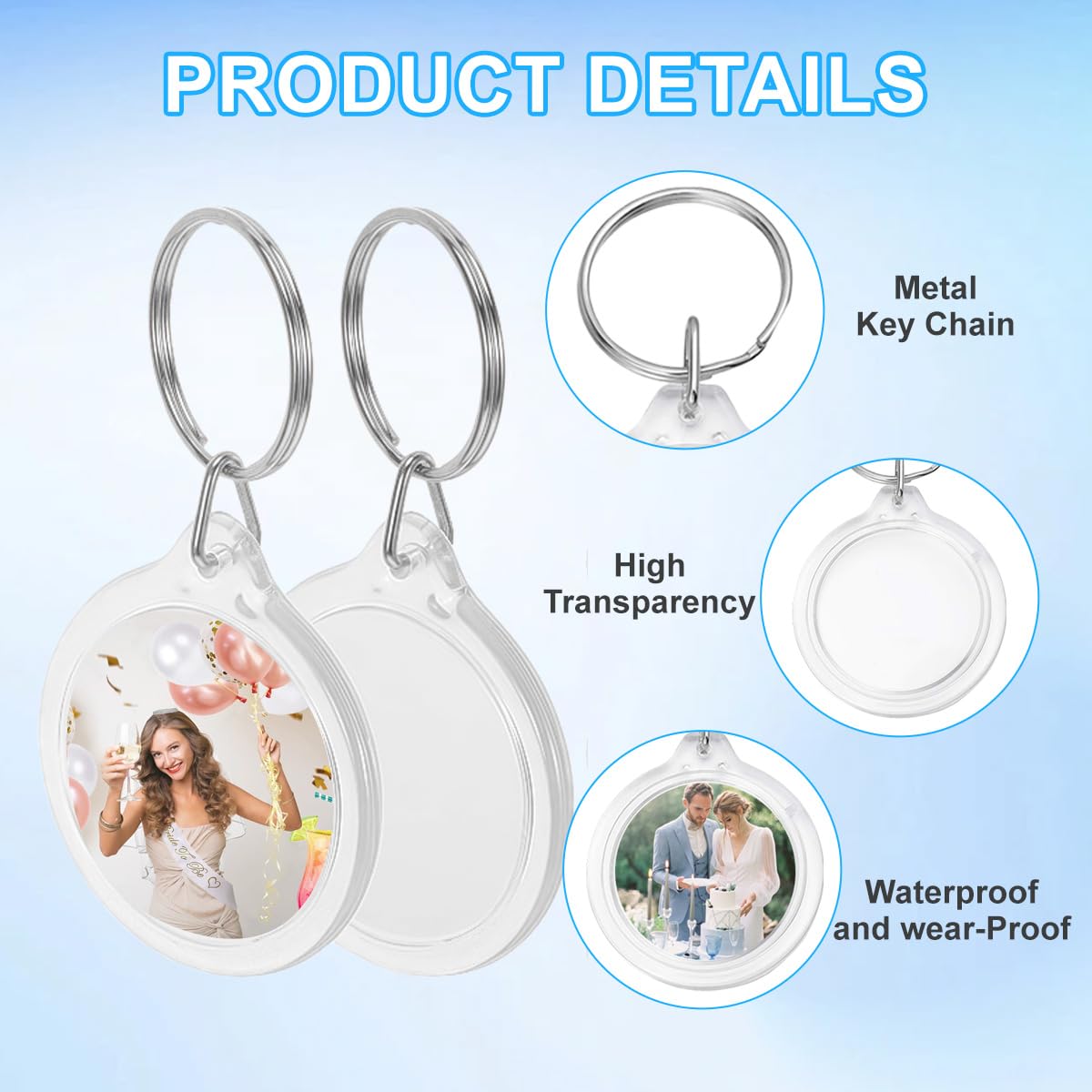ASTRQLE 25 Pack Clear Blank Acrylic Photo Insert Picture Frame Keyring Key Chains Keychains Insert Personalised Custom Keychains with Split Ring for Family & Friends Gifts DIY Craft