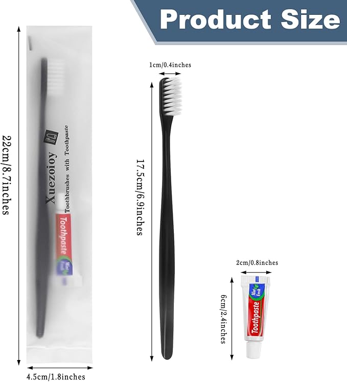 Disposable Toothbrushes with Toothpaste Pack of 50,Black Individually Wrapped Disposable Travel Toothbrush Kit in Bulk for Homeless,Nursing Home,Shelter,Hotel,Charity
