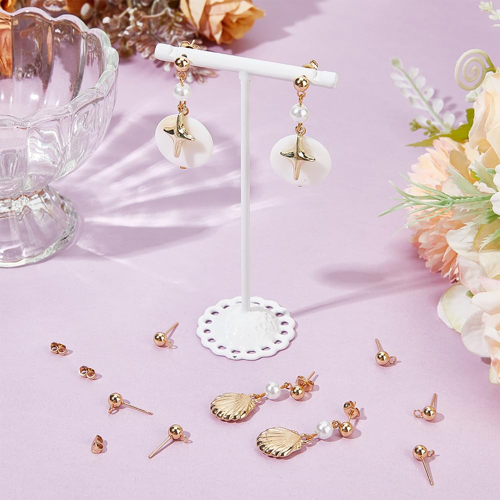 Beebeecraft 1 Box 100Pcs Ball Post Earring Studs Gold Earring Posts with Loop Small 5mm Round Ball 24K Gold Plated Stainless Steel Stud Earring Findings for Jewelry Making Earrings Supplies DIY Crafts