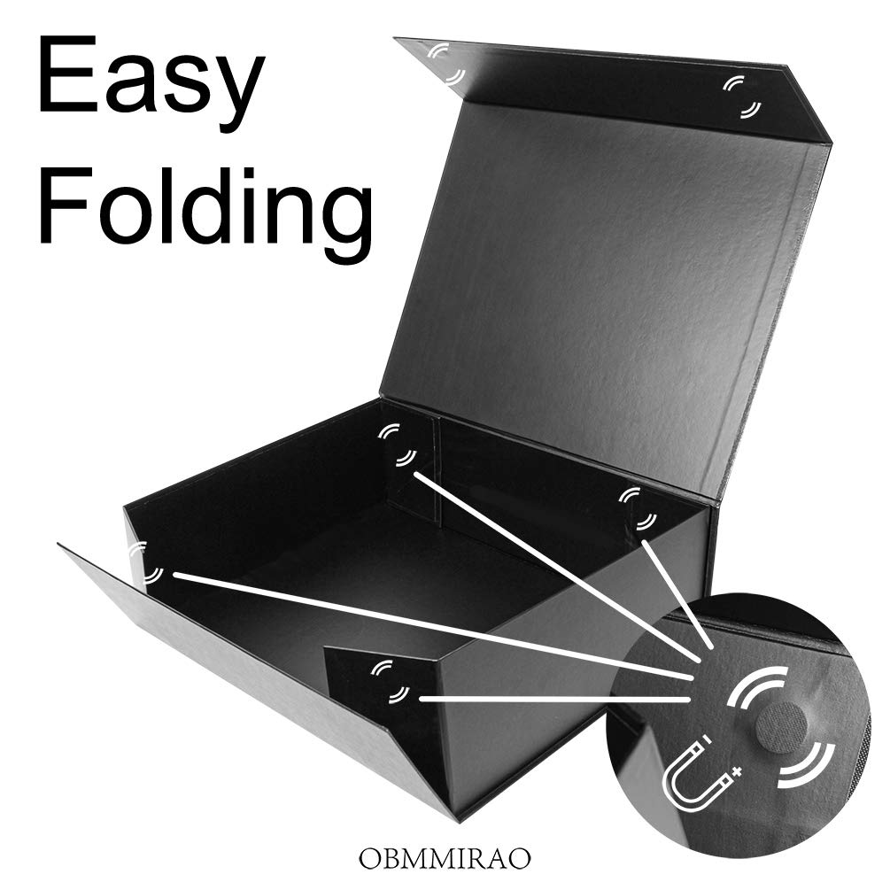 OBMMIRAO Upgrade 5PCS 13x9x4 Inch Black Hard Large Gift Box with Lid, Foldable Magnetic Gift Boxes, Groomsman Box Bridesmaid Proposal Box, Reusable Gift Boxes for Clothes