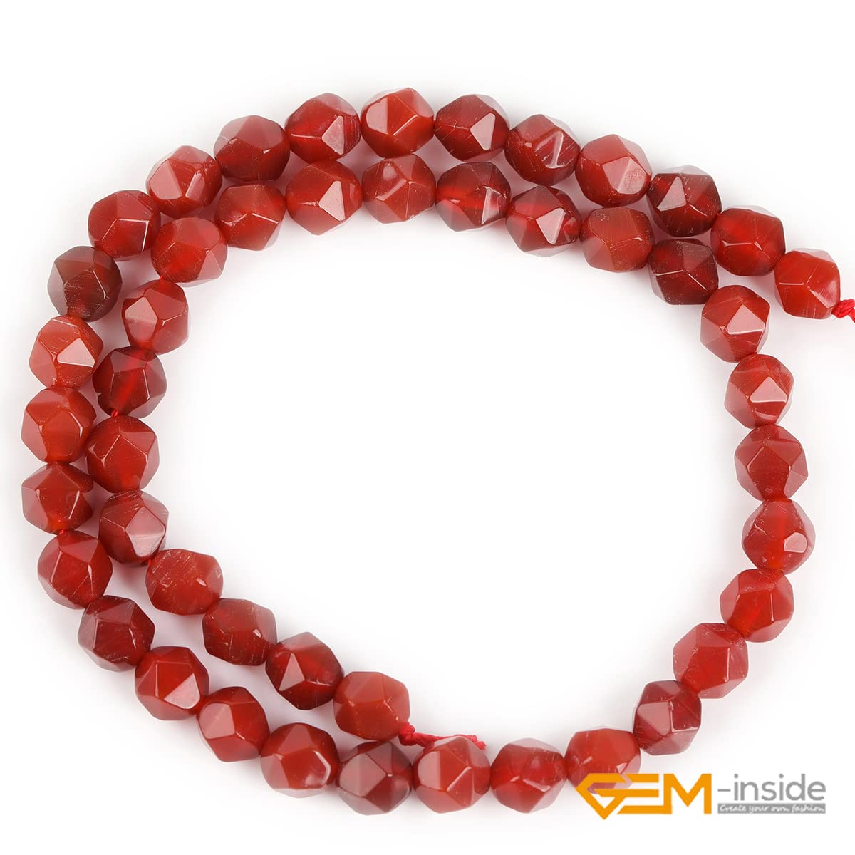 GEM-Inside 8mm Faceted Natural Red Agate Stone Beads for Cambay Jewelry Making Full 15" Strand Power Energy Healing Chakra Stone Beads