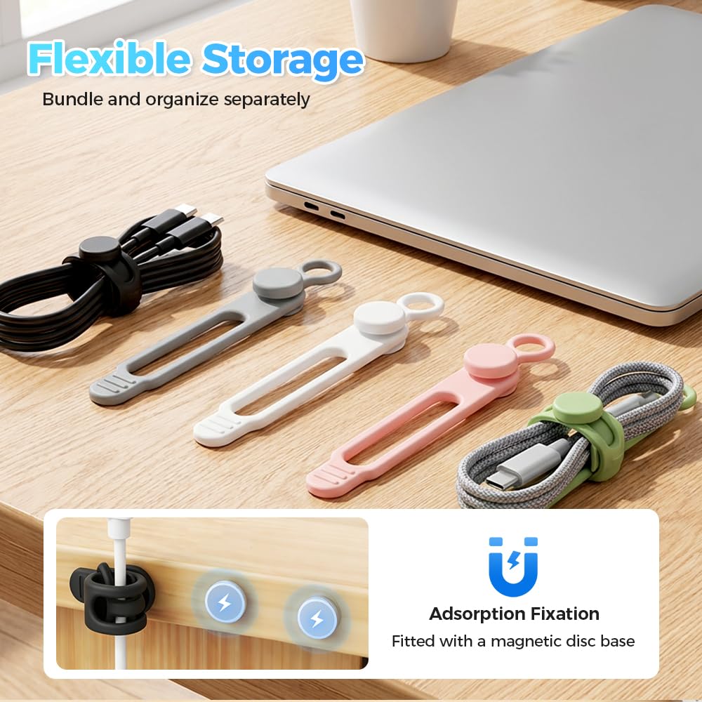Data Cable Organizer Ties, Silicone Cable Straps Cord Organizer For Bundling Earphone, Charger Wire, Computer Cords, Reusable Cable Ties Wire Organizer In Home,Kitchen (30PCS-B)