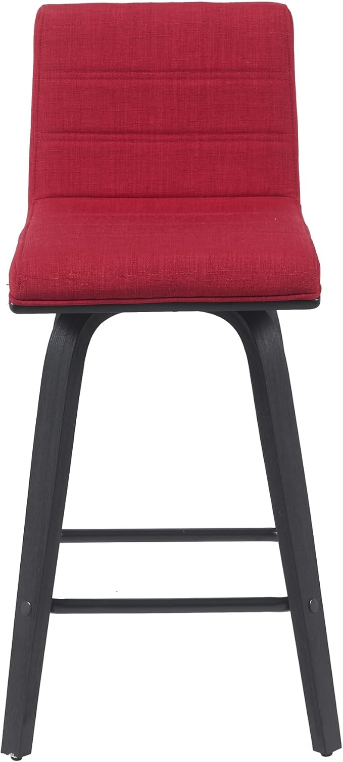 Vienna Modern Counter Height Swivel Bar Stool with Red Upholstered Seat and Brushed Wood Frame Set of 2