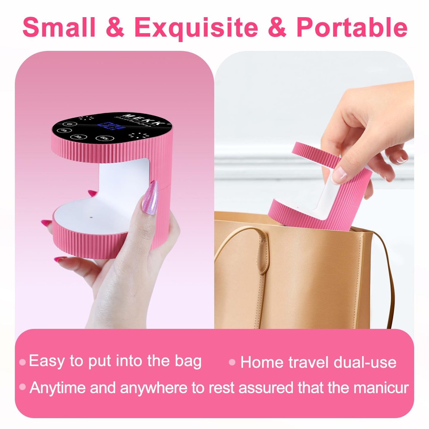MEKK Cordless Mini UV Light for Gel Nails - 24W Rechargeable Mini UV LED Nail Lamp with Touch Control & Auto Sensor,Small Flash Cure Lamp,4 Timers,Portable Nail Light for Tavel & Home Use-Rose Pink