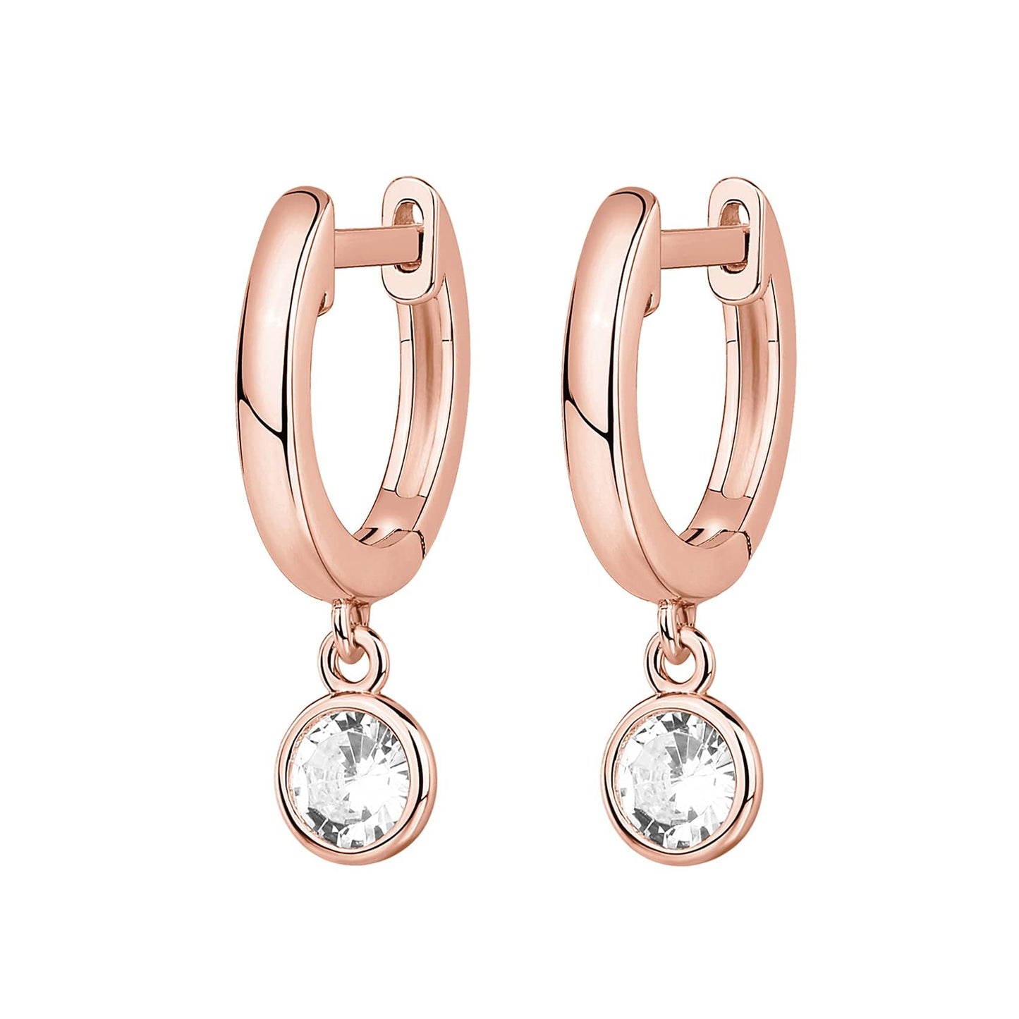 PAVOI 14K Rose Gold Plated S925 Sterling Silver Post Drop/Dangle Huggie Earrings for Women | Dainty Round Earrings