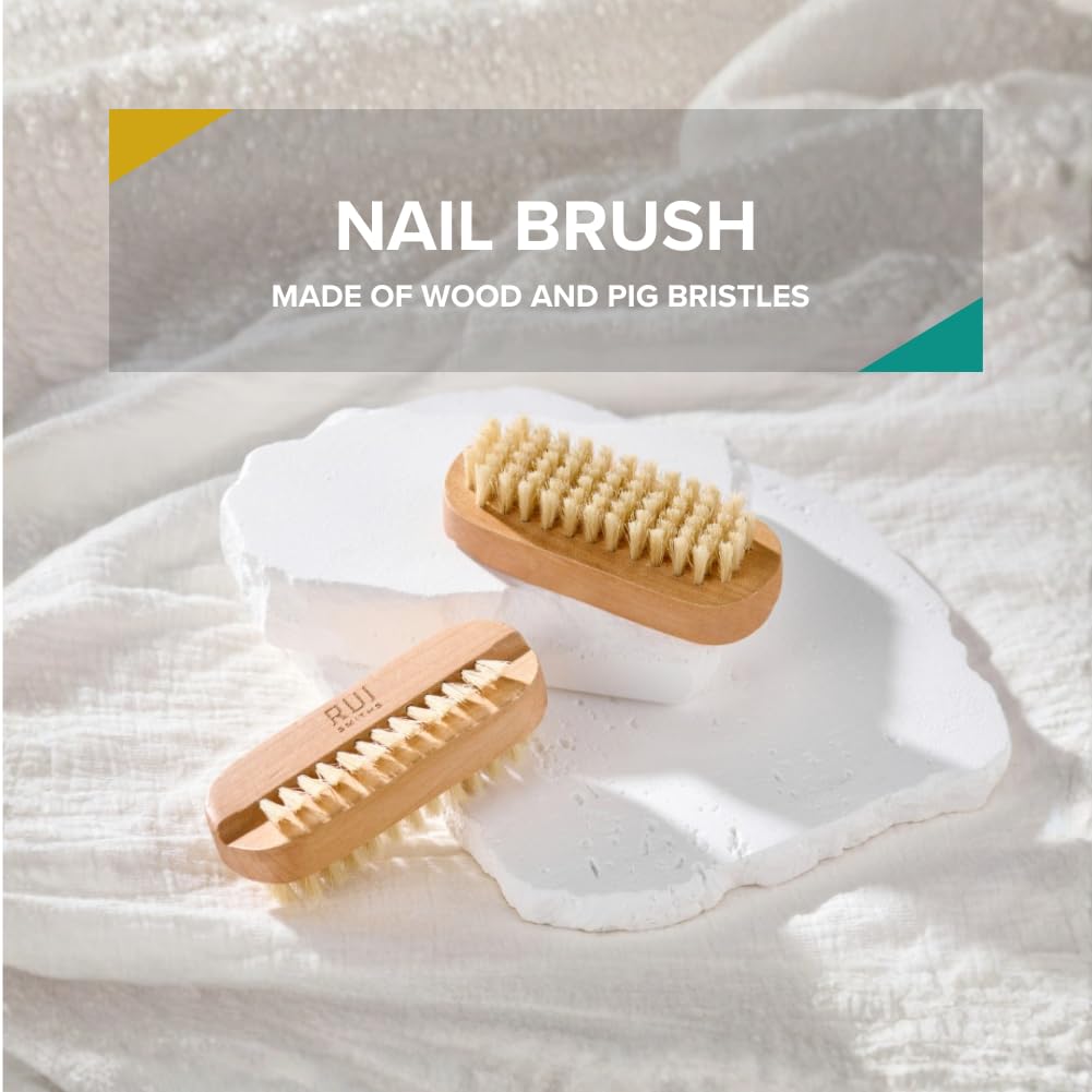 Rui Smiths CarbonConscious Wooden Nail Cleaning Brush with 2-Sided Bristles for Manicure and Pedicure Grooming | Made with Wood and Pig Bristles