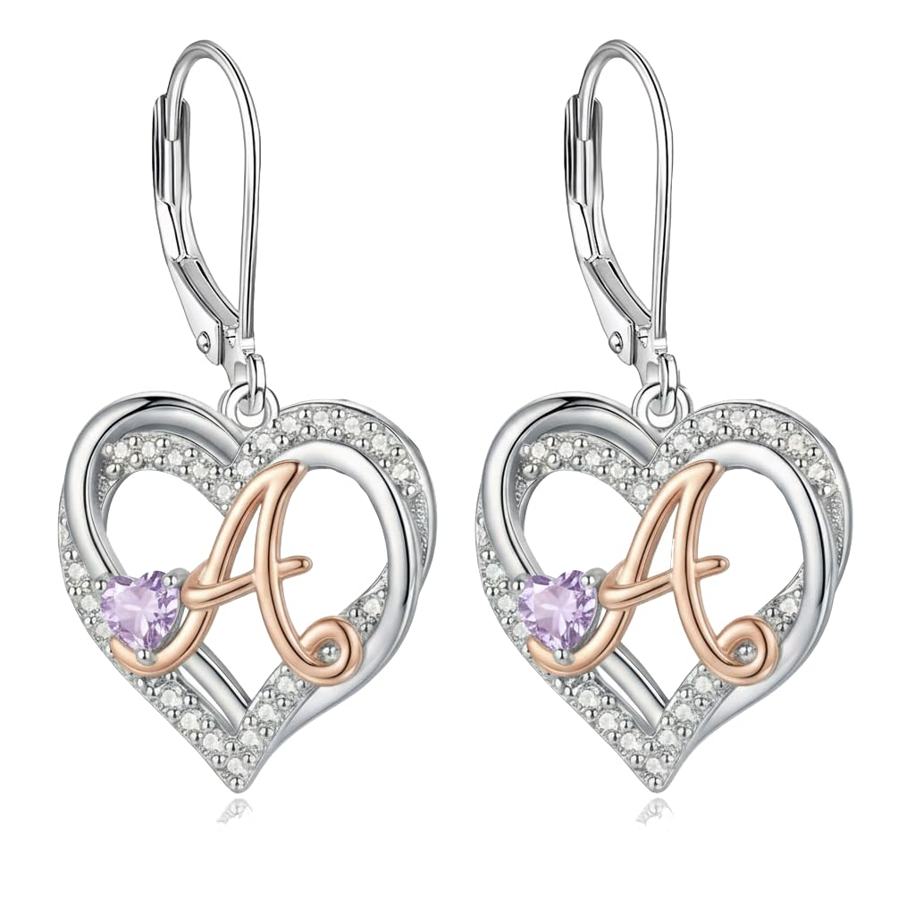 ZPMMPZ Initial Birthstone Earrings Intial Letter Dangle Drop Earrings Birthstone Jewelry Gifts for Women A & July