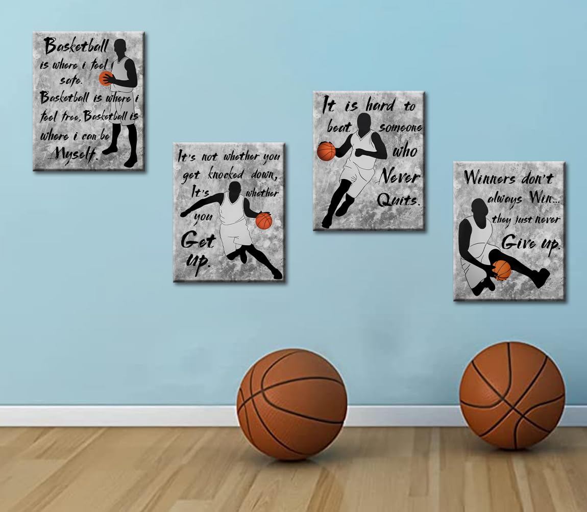 LNLAGBO Framed Inspirational Basketball Wall Art Prints,Motivational Quotes Set,Basketball Posters,Gift for Sports Fans Boys Guys Room Dorm Bedroom Wall Decor,Set of 4(8"x10")