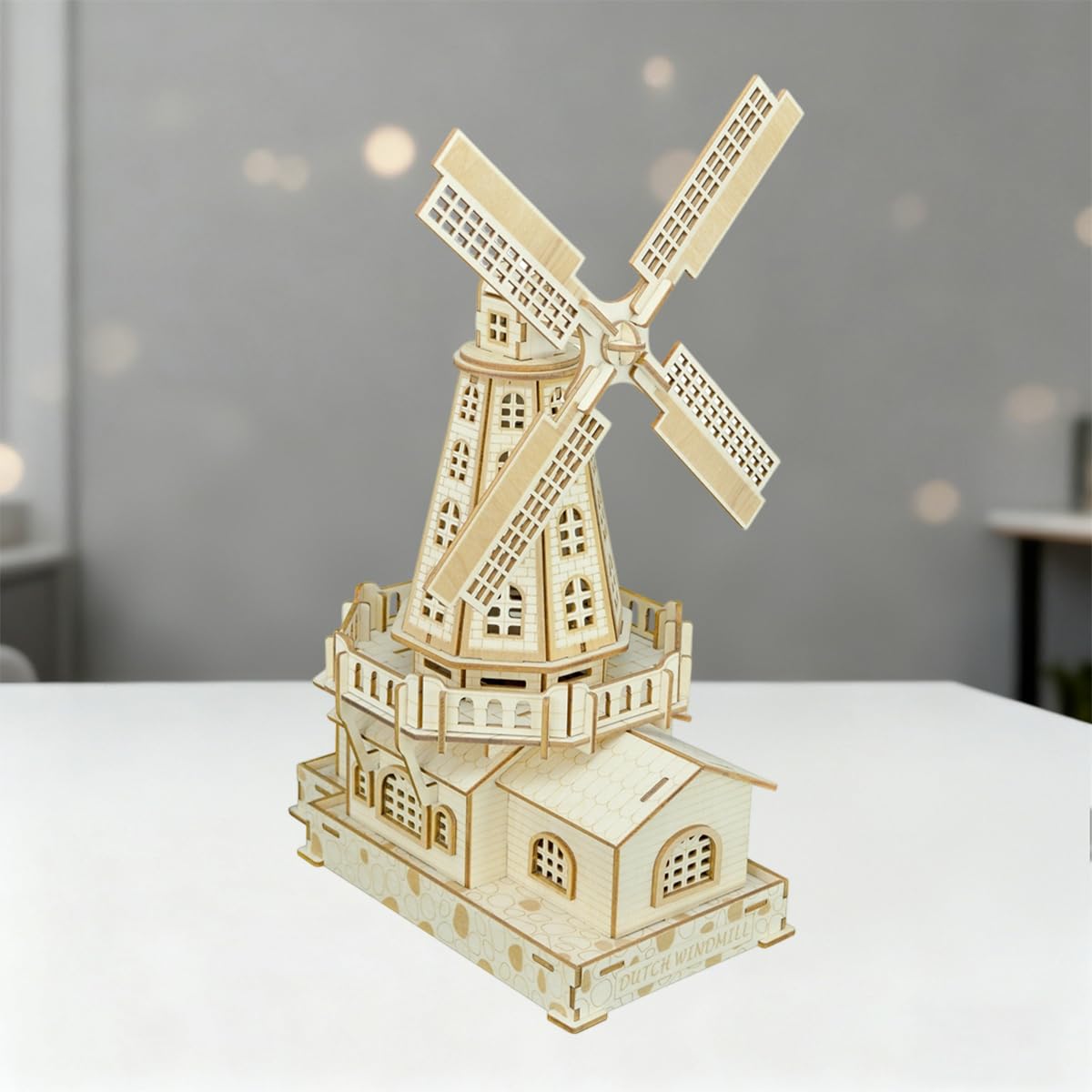 Bitopbi 3D Wooden Puzzles Laser Engraving DIY Safe Assembly Constructor Kit Toy for Teens and Adults, World Famous Buildings Mechanical 3-D Models for Self-Assembly (C2 Dutch Windmill)