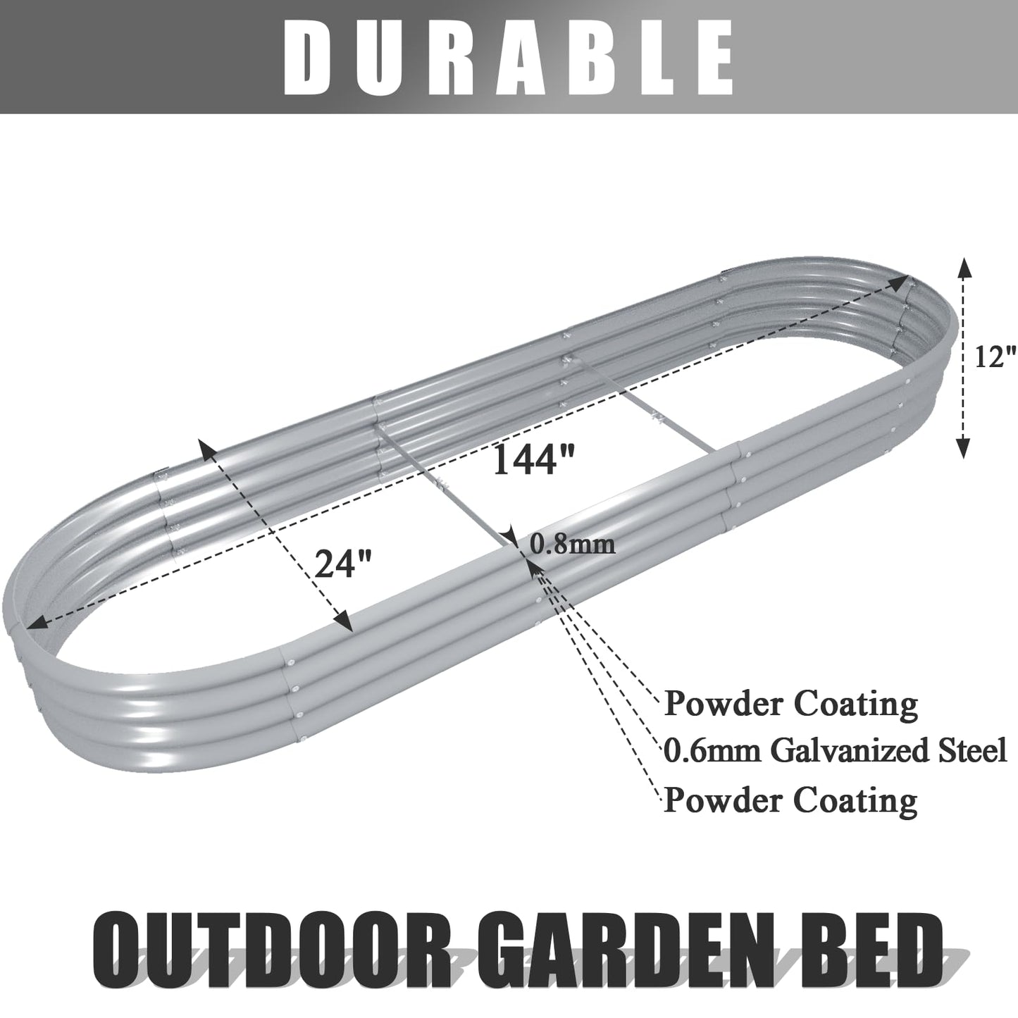 Tramull 2 Packs 12x2x1FT Galvanized Raised Garden Bed Kit Oval Metal Ground Planter Box Outdoor Bottomless Planter Raised Beds for Vegetables Flowers Herbs Fruits, Gray