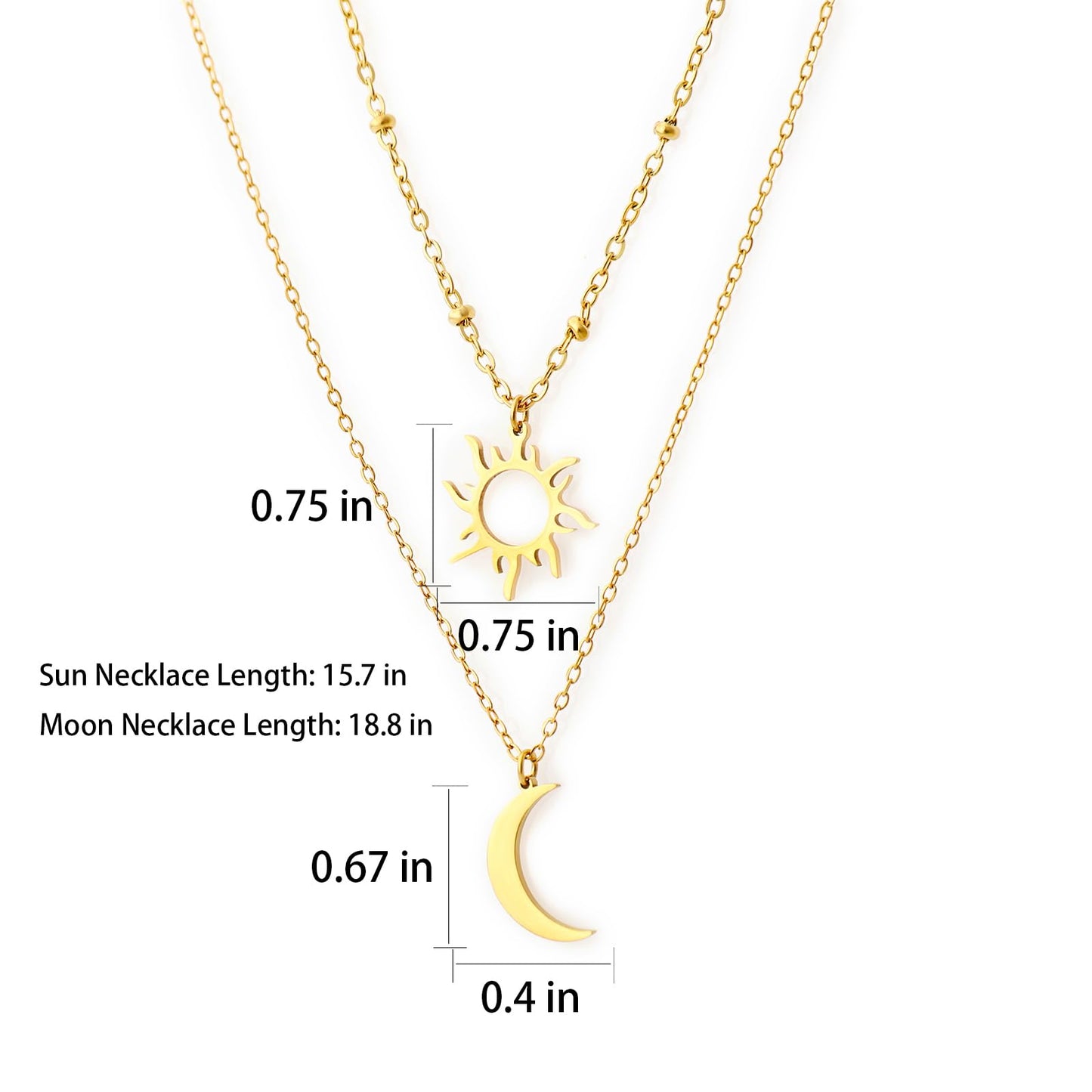 MAIKERDER Sun and Moon Necklace, 14k Gold Plated Dainty Crescent Moon Samll Sun Solar Pendant Necklaces Layered Necklace for Women