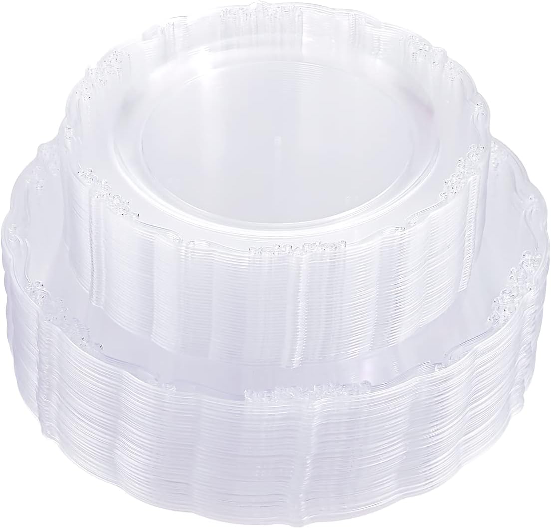 U-QE 100 Pieces Clear Plastic Plates - Clear Disposable Plates - Premium Hard Plastic Plates for Party, Holiday and Party Use Including 50 Dinner 10 '' & 50 Dessert Platos 7.5 ''