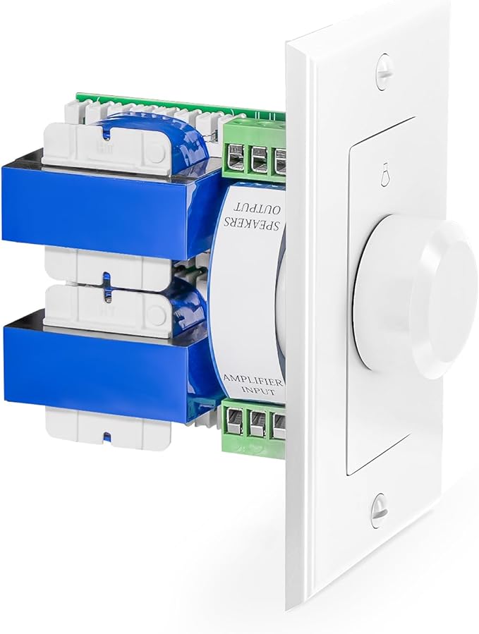 RECOIL VC-R100 100W Impedance Matching Wall Mount Volume Control Knob, Flush in-Wall Plate Rotary Knob for Hi-Fi Home Audio, for Dedicated Audio Zone Volume Adjustment, White Ivory Plates Included