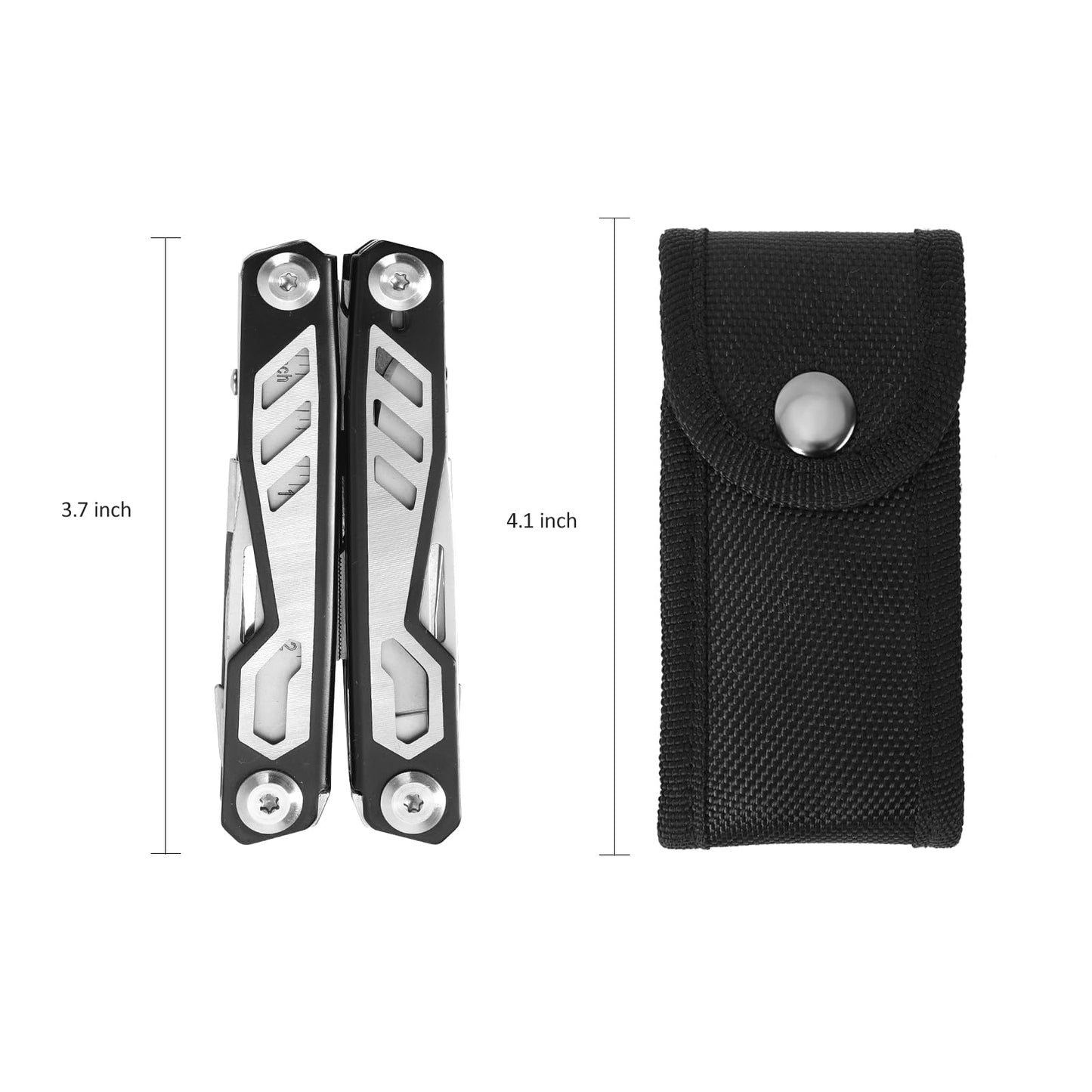 16-in-1 Compact Multitool, Full-Size, Multi Tool for DIY, High-Grip Black Handle - EDC/Hiking/Garden Essential/Outdoors
