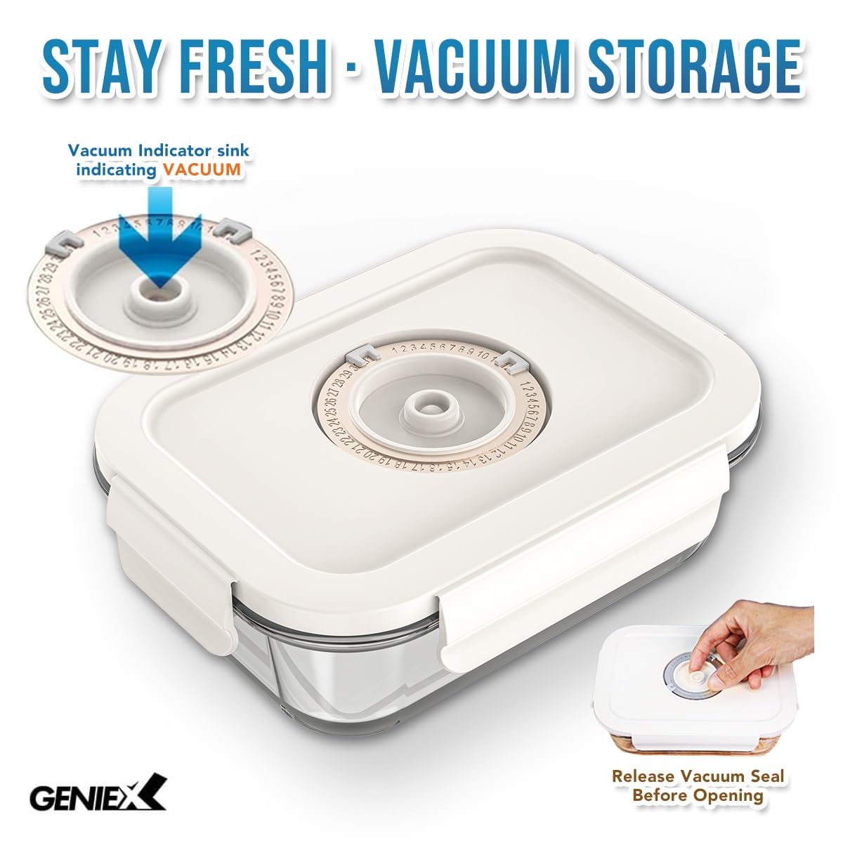 GENIEX Glass Vacuum Seal Containers for Food Storage 3pcs set [Small + Medium + Large] | Work with Handheld Vacuum Sealer Machine
