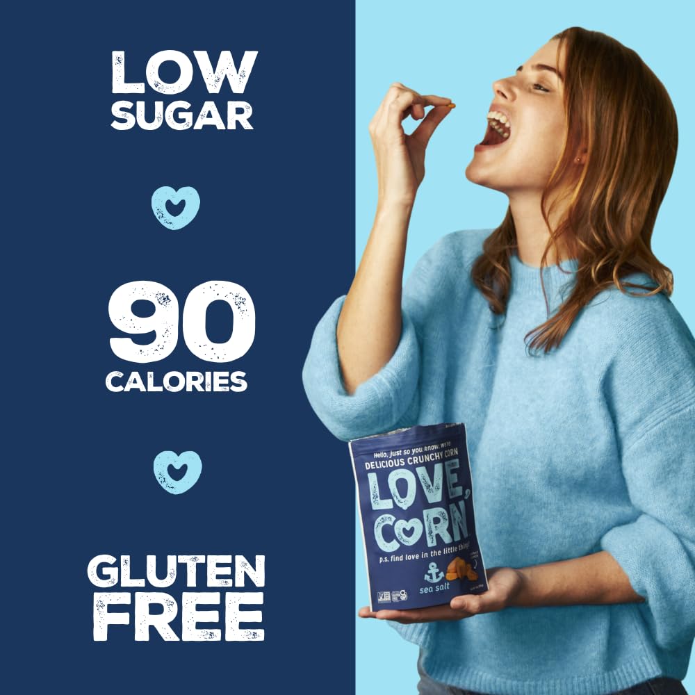 LOVE CORN Sea Salt – Crunchy Roasted Corn Snack, 3 Simple Ingredients, Gluten Free, Non-GMO, Vegan – Alternative to Chips, Nuts & Crackers – Lunchbox, Office & On-the-Go Snacks – 0.7oz × 20 Bags