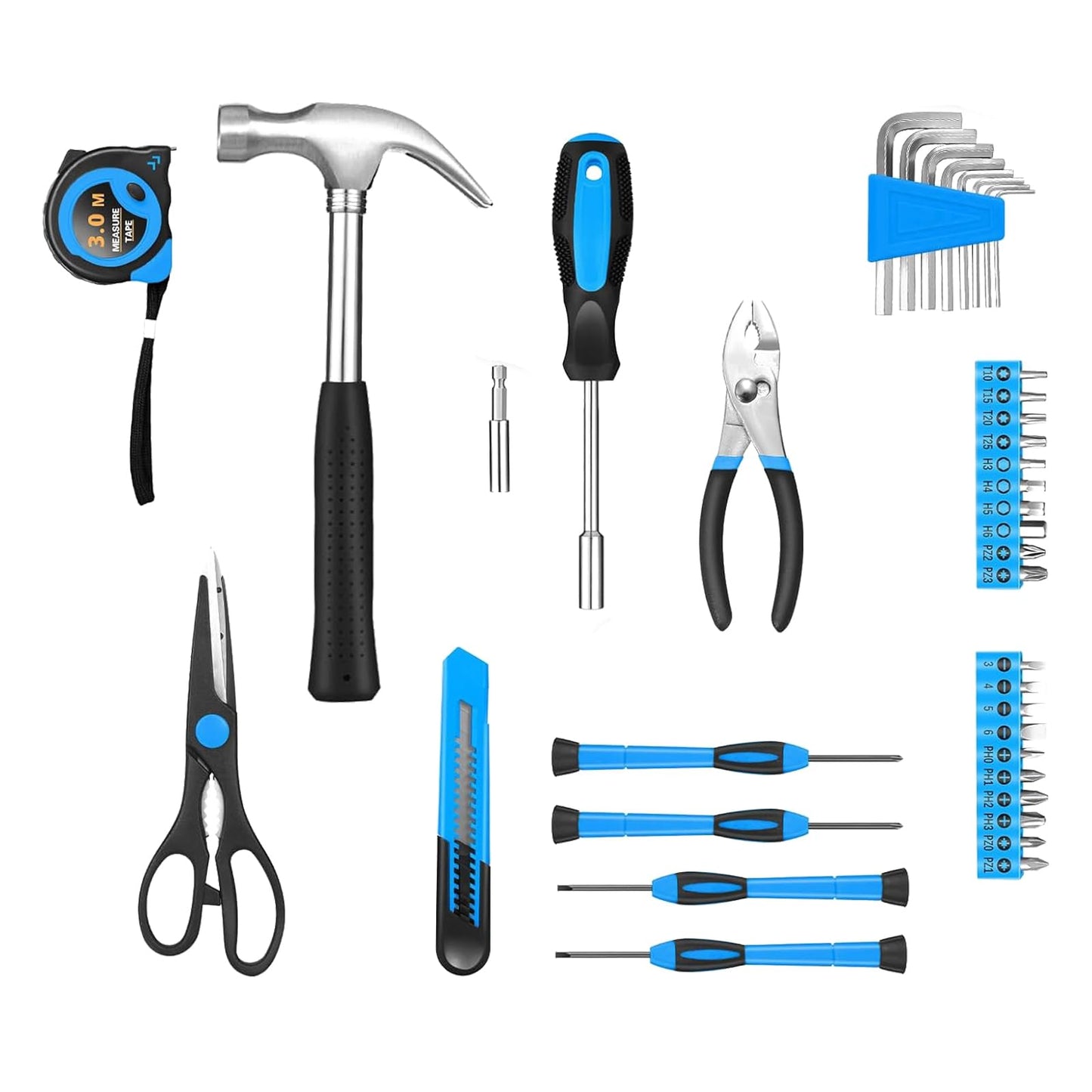 39 Piece Basic Home Tool Set Household Tool Set General Repair Small Hand Tool Kit in Toolbox Storage Case for Home Garage Office College Dormitory Use, Blue