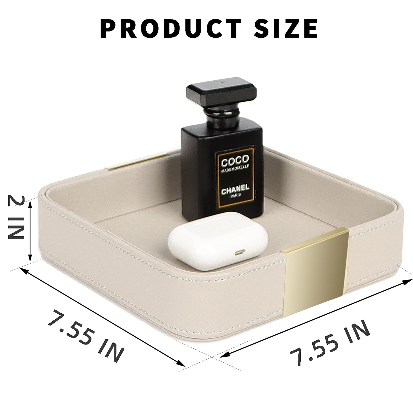 SANZIE Luxury Leather Desktop Storage Small Catchall Organizer Decorative Tray for Entryway Table to Hold Jewelry Watch Cosmetics Keys Phone Wallet, Home & Office Accessories (Metal Gilded, Grey)