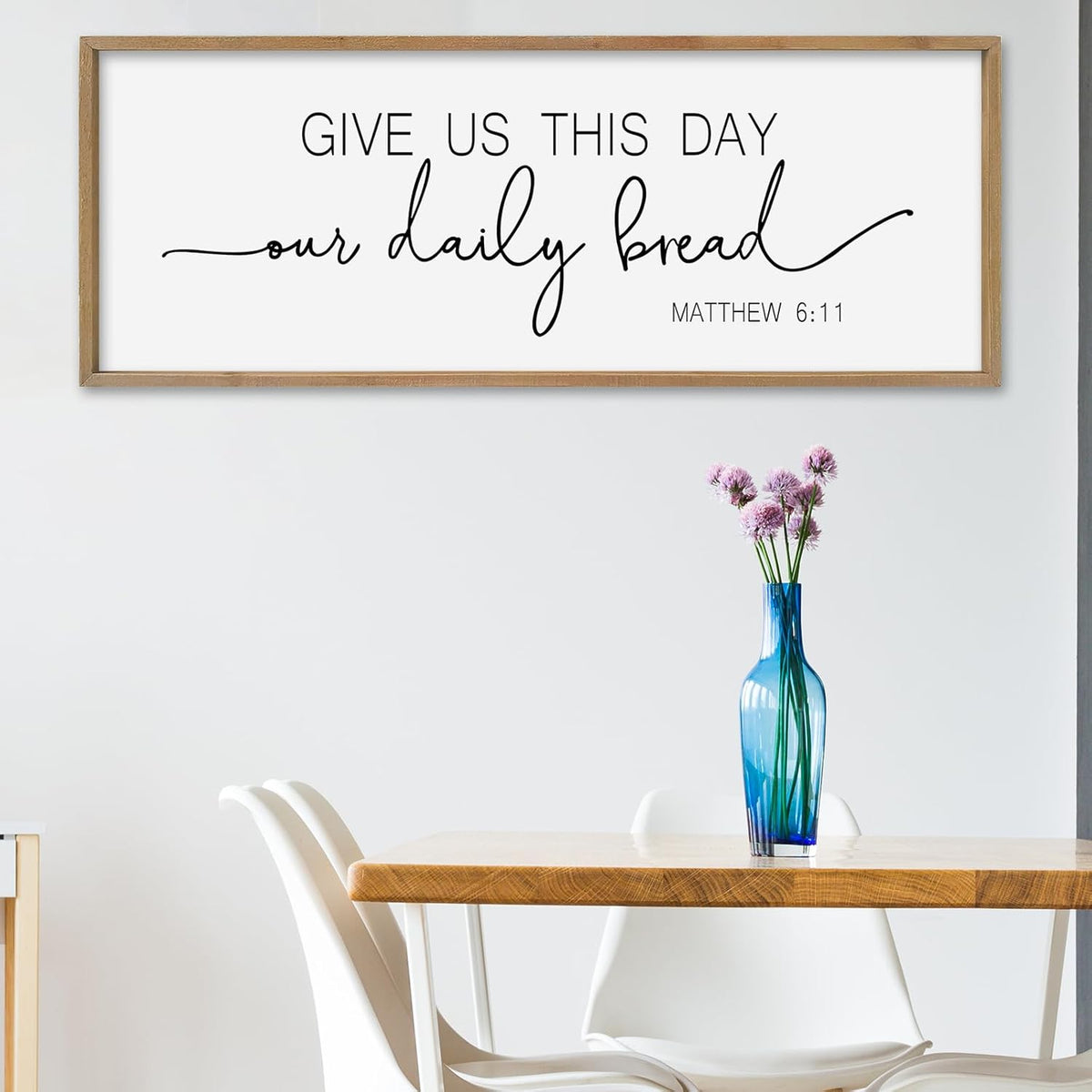 SRSZHIYUE Give Us This Day Our Daily Bread Sign Wall Decor Art 40"×15" Matthew 6:11 Dining Room Kitchen Large Wood Framed Wall Hanging (Wood)